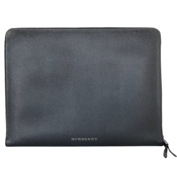 Auth BURBERRY Clutch bag black leather - Picture 1 of 12